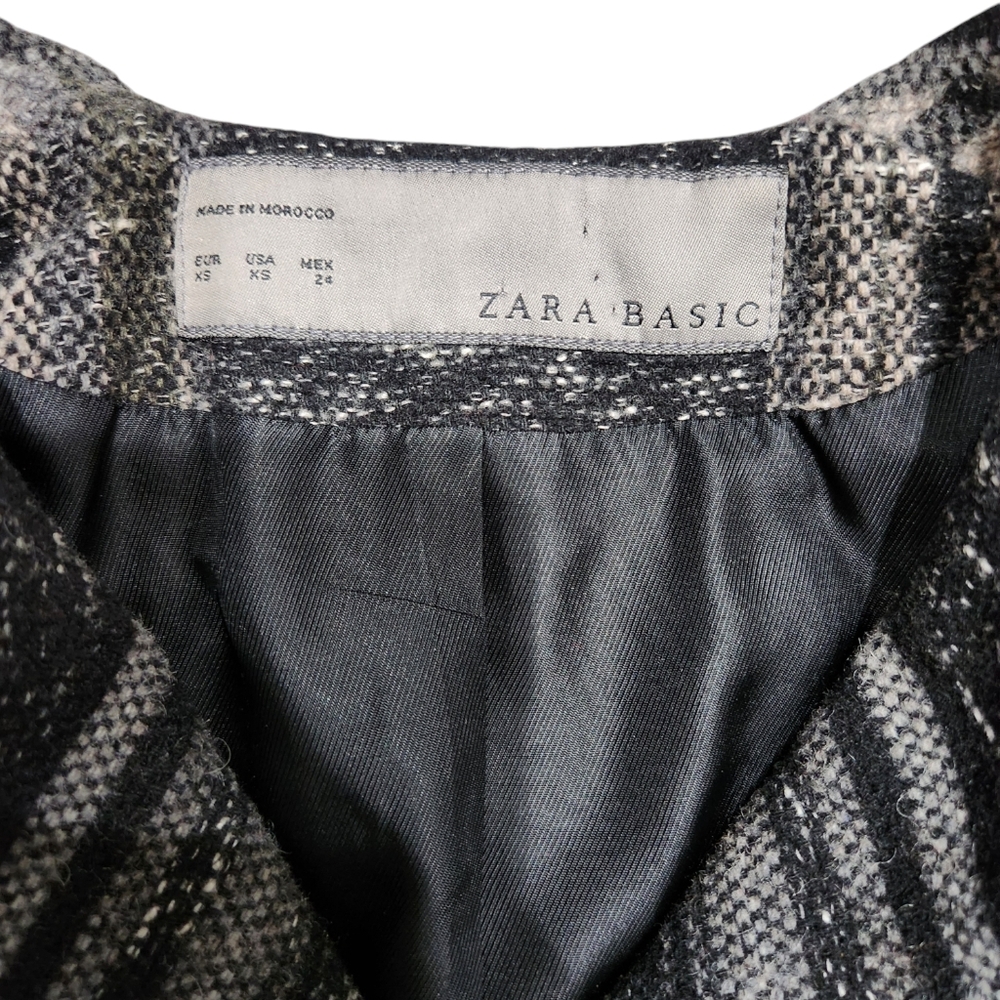 Zara Basic Gray Wool Blend Plaid Coat Lined Xs - image 8